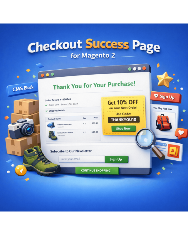 Checkout Success Page: Thank You Page con bloque CMS propio + detalles del pedido (Magento 2)