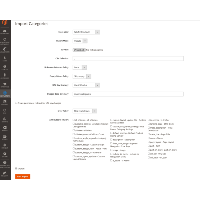 Moduł Export Import Categories dla Magento 2