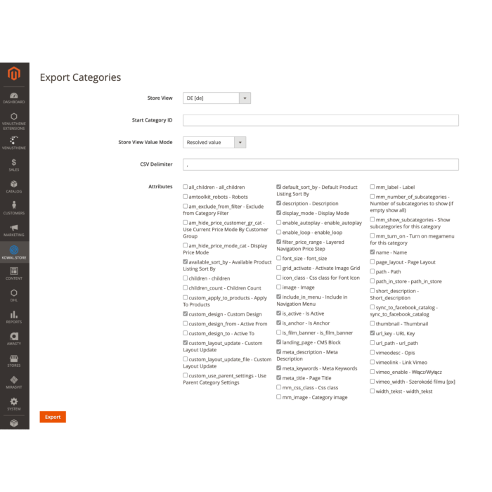Moduł Export Import Categories dla Magento 2