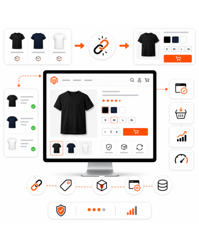 Moduł Magento łączący produkty proste w warianty bez produktu konfigurowalnego