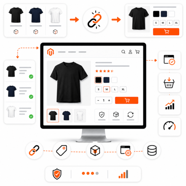 Moduł Magento łączący produkty proste w warianty bez produktu konfigurowalnego