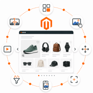 Galeria interativa de fotografias de produtos na página de categoria em Magento 2